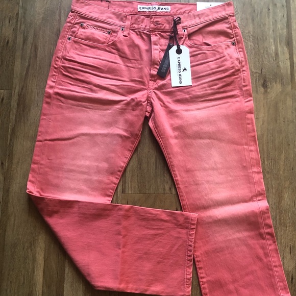 Express Red Distressed Slim Fit  Jeans - Picture 3 of 8